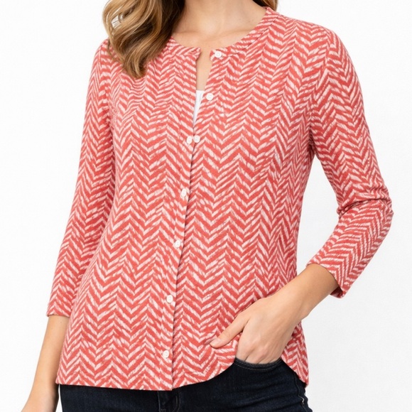 LOFT Sweaters - LOFT Red White Chevron Knit Cardigan Sweater Button Front 100% Cotton - Size M